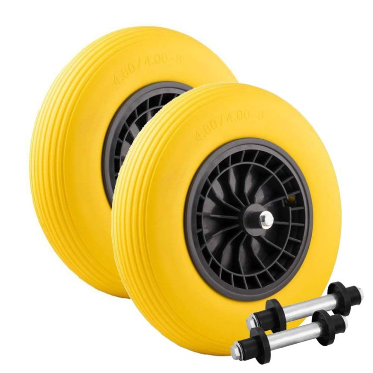 Set 2x kruiwagenwiel anti lek PU 4.80/4.00-8 kunststof velg incl. as