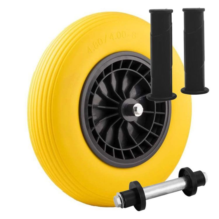Kruiwagenwiel anti lek PU 4.80/4.00-8 kunststof velg incl. as en set handvatten