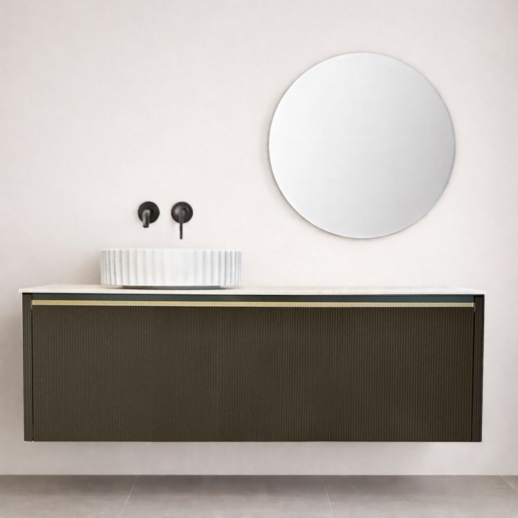 Milan badkamermeubelset 140 cm, 2 lades, topblad & wastafel, LED spiegel - grijsbruin