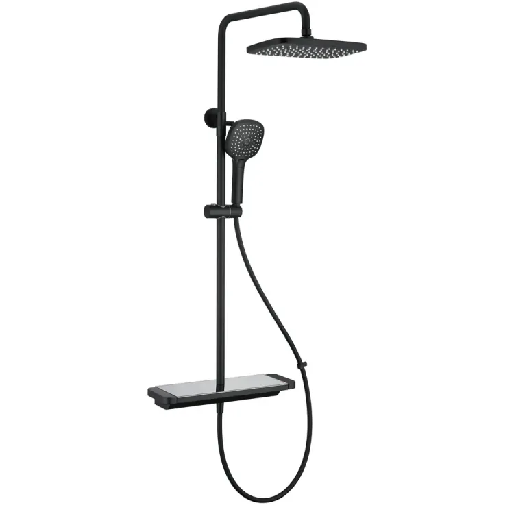 Regendouche set mat zwart met planchet - thermostatisch opbouw - QMIX902