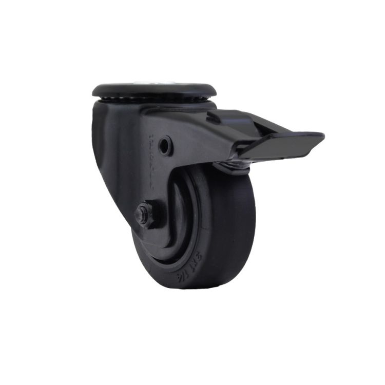 Zwenkwiel Ø75 mm met boutgat + rem TPR zwart - TARSUS