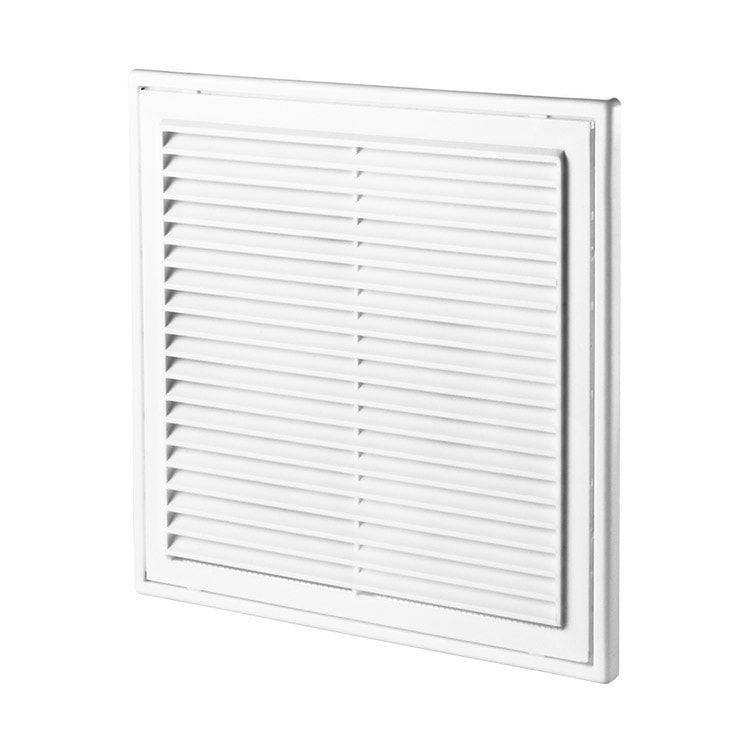 Ventilatierooster kunststof met vliegengaas wit 204x204 mm