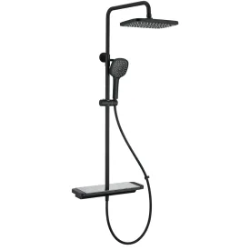Regendouche set mat zwart met planchet - thermostatisch opbouw - QMIX902
