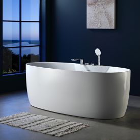 Vrijstaand bad 170 x 85 cm wit glans + Chroomkleurige badrandkraan set