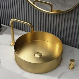 Gouden waskom rond 40 cm geborsteld rvs - Wahlbach