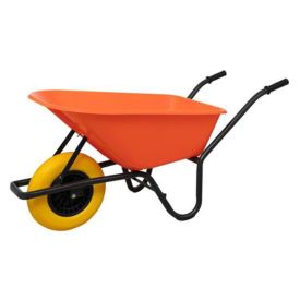 Kruiwagen met antilek band kunststof bak 85 liter oranje 