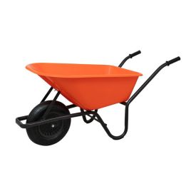 Kruiwagen kunststof bak 85 liter oranje luchtband 
