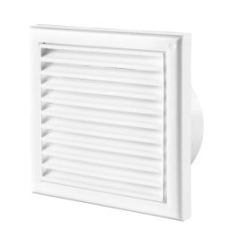 Ventilatierooster kunststof met vliegengaas wit 186x186 mm voor Ø125 mm