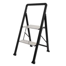 Huishoudtrap 2 treden inklapbaar aluminium zwart - BATAVIA 