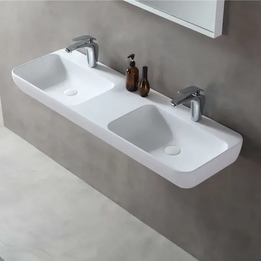 Dubbele wastafel 120 cm solid surface mat wit - Wahlbach