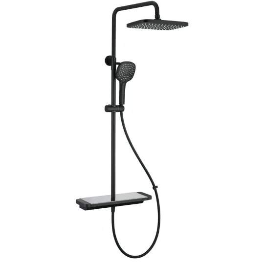 Regendouche set mat zwart met planchet - thermostatisch opbouw - QMIX902