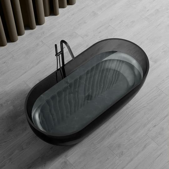 Vrijstaand bad ovaal zwart transparant 170x75 cm resin - Wahlbach