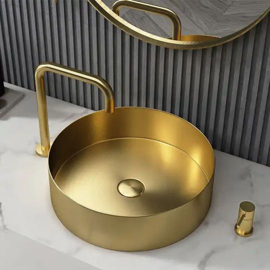 Gouden waskom rond 40 cm geborsteld rvs - Wahlbach