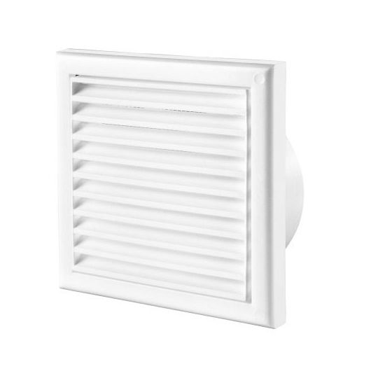Ventilatierooster kunststof met vliegengaas wit 154x154 mm voor Ø100 mm