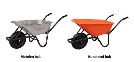 kruiwagen met gegalvaniseerde bak en kuststof bak