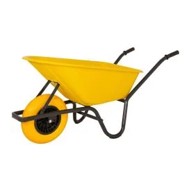 Kruiwagen kunststof bak geel 85 liter anti-lek band