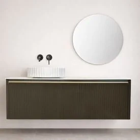 Milan badkamermeubelset 140 cm, 2 lades, topblad & wastafel, LED spiegel - grijsbruin