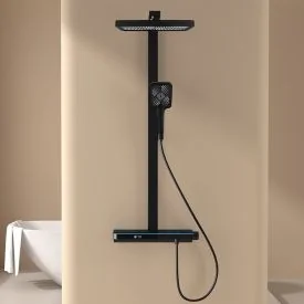Regendouche set mat zwart - thermostatisch digitaal LED - QMIX905