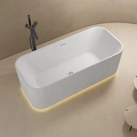 Solid surface vrijstaand bad mat wit 170 cm - ledstrip sensor verticaal reliëf