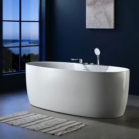 Vrijstaand bad 170 x 85 cm wit glans + Chroomkleurige badrandkraan set
