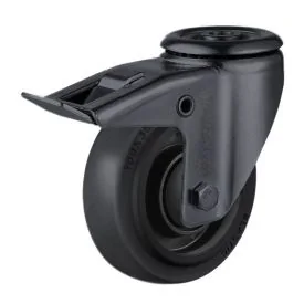 Zwenkwiel Ø125 mm met boutgat + rem TPR zwart - TARSUS