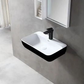 Wastafel 60 cm mat wit/zwart buiten solid surface - Wahlbach