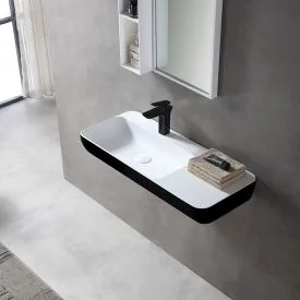 Wastafel 90 cm mat wit/zwart buiten solid surface - Wahlbach