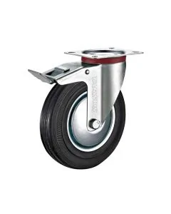 Zwenkwiel met rem 200 mm zwart rubber TARSUS