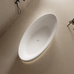 Solid surface vrijstaand bad mat wit 180 cm - ledstrip sensor verticaal reli&euml;f