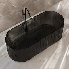 Vrijstaand bad 170x80 cm zwart transparant resin ovaal - WAHLBACH